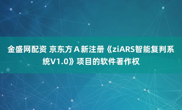 金盛网配资 京东方Ａ新注册《ziARS智能复判系统V1.0》项目的软件著作权