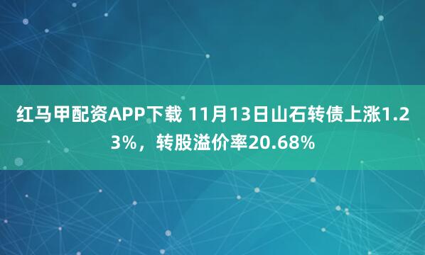 红马甲配资APP下载 11月13日山石转债上涨1.23%，转股溢价率20.68%
